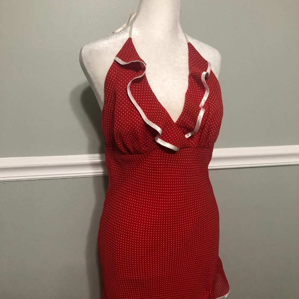 Vintage 2000s Polka Dot Halter Ruffle Midi Dress - Picture 5 of 6